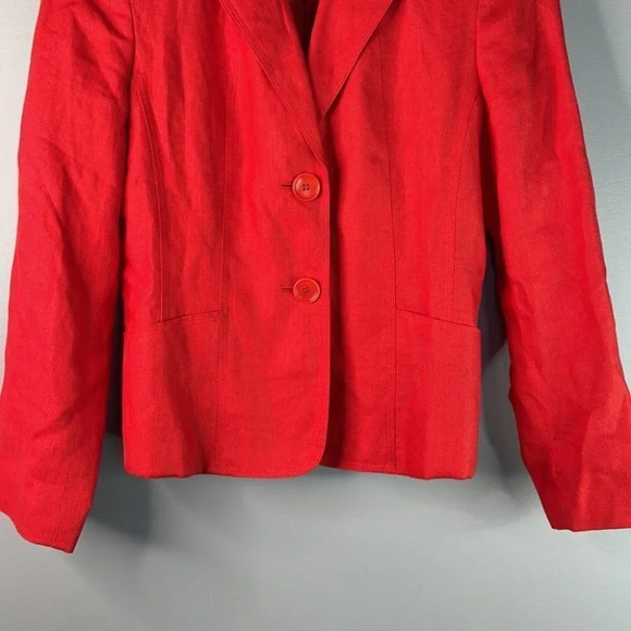 TALBOTS Irish Linen Blazer Orange Fitted Long Sleeve 2 Button Preppy Size 2P - Picture 4 of 9